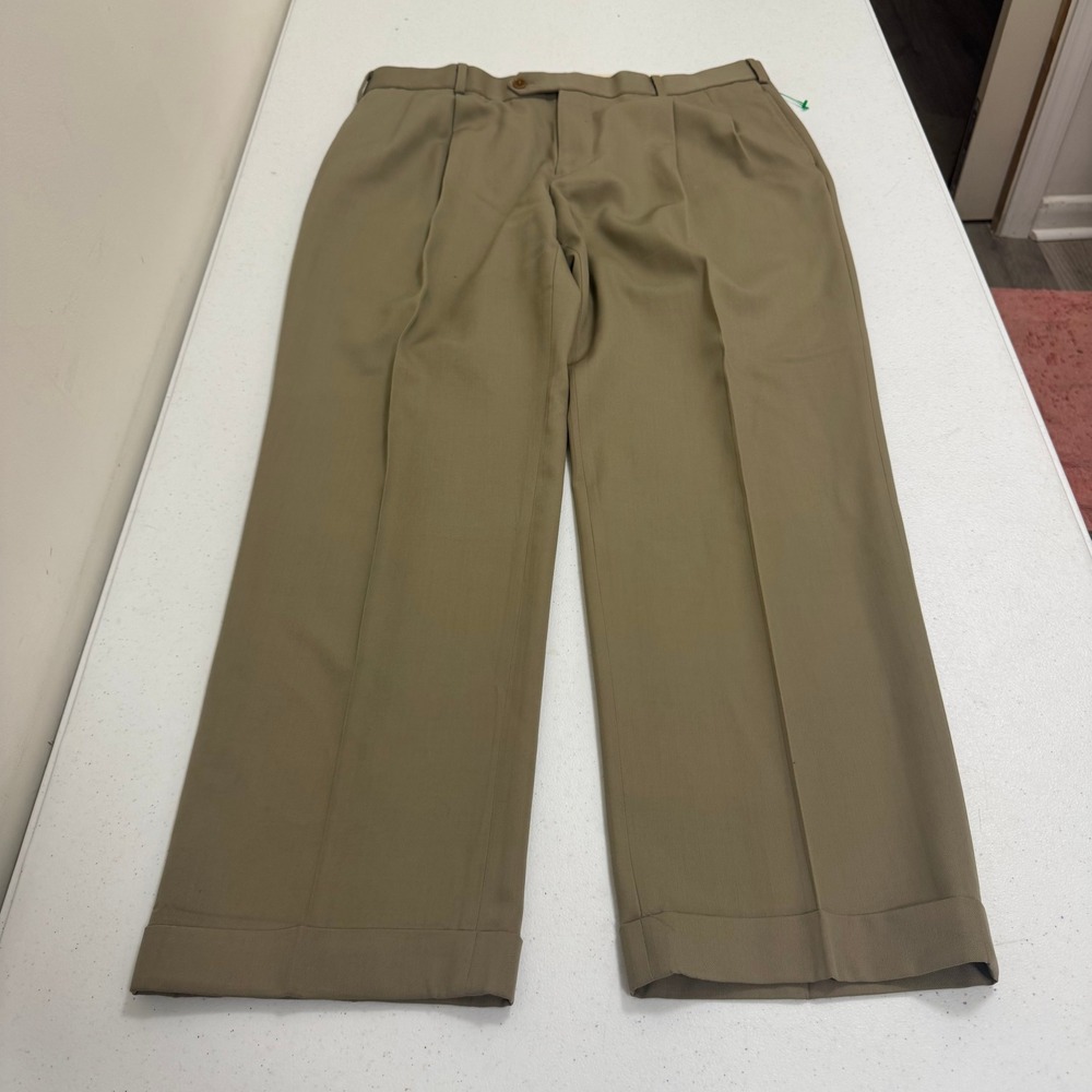 Brooks Brothers Madison Khaki Pleated Cuffed Trousers Mens 37x30 Tan Dress Pants